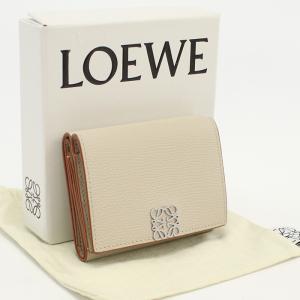 中古ロエベLOEWE アナグラム トライフォールドウォレット カーフ C821TR2X02 1769 ベージュ系　 ランク：AB us-2  レディース｜bighit