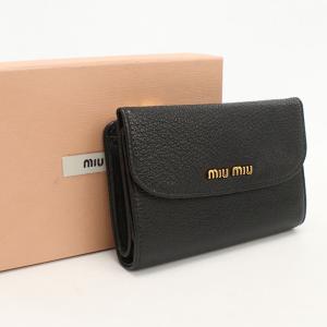 miu miu（ミュウミュウ） 二つ折り財布 レザー ネイビー : ブランド