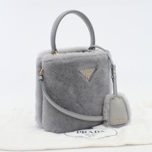 中古・未使用プラダPRADA パニエ シアリング ミニバッグ シープスキン 1BA373 2ECY F0591 グレー系　ランク：S us-1｜bighit