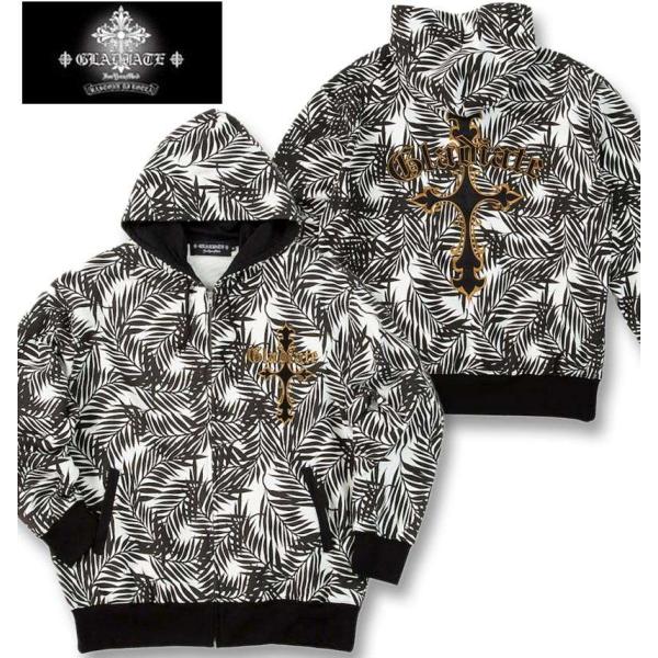 大きいサイズ メンズ GLADIATE 刺繍 裏毛 フルジップ パーカー 3L 4L 5L 6L