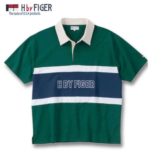 大きいサイズ メンズ H by FIGER 天竺 切替 半袖 ラガーシャツ 3L 4L 5L 6L ...