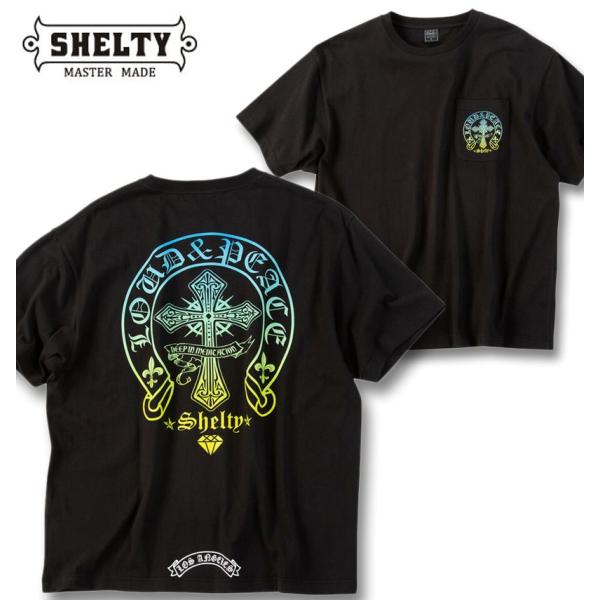 大きいサイズ メンズ SHELTY 天竺 グラデーション プリント ポケット付 半袖 Tシャツ 3L...
