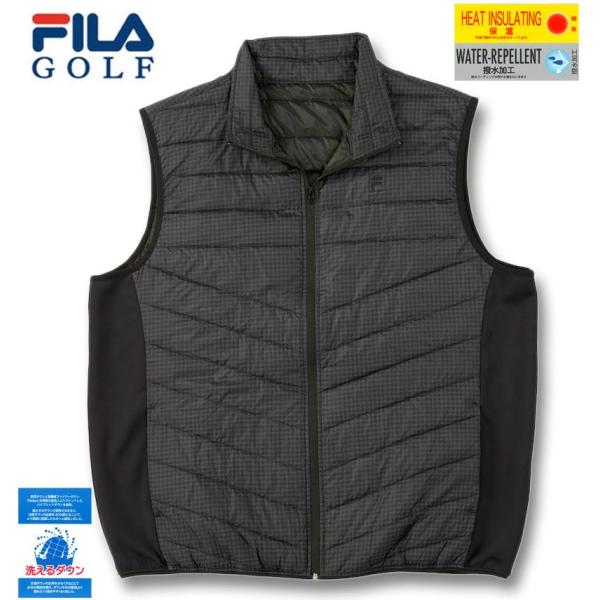 大きいサイズ メンズ FILA GOLF 千鳥柄 ハイブリッド ダウンベスト 3L 4L 5L 6L