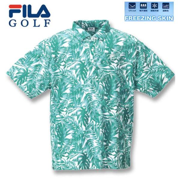 大きいサイズ メンズ FILA GOLF フリージングスキンボタニカルプリントホリゾンタルカラー半袖...