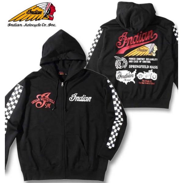 大きいサイズ メンズ INDIAN MOTOCYCLE 裏毛刺繍&amp;プリントフルジップパーカー 3L ...