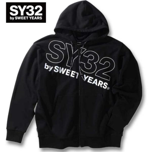 大きいサイズ メンズ SY32 by SWEET YEARS スラッシュビッグロゴ フルジップパーカ...