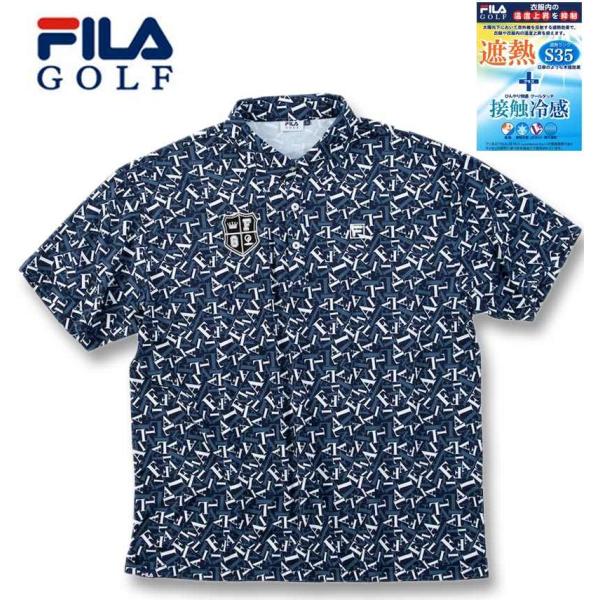 大きいサイズ メンズ FILA GOLF 遮熱 バーチカルメッシュ タイポプリント 半袖 シャツ 3...