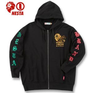 大きいサイズ メンズ NESTA BRAND 裏毛 フルジップ パーカー グリーン