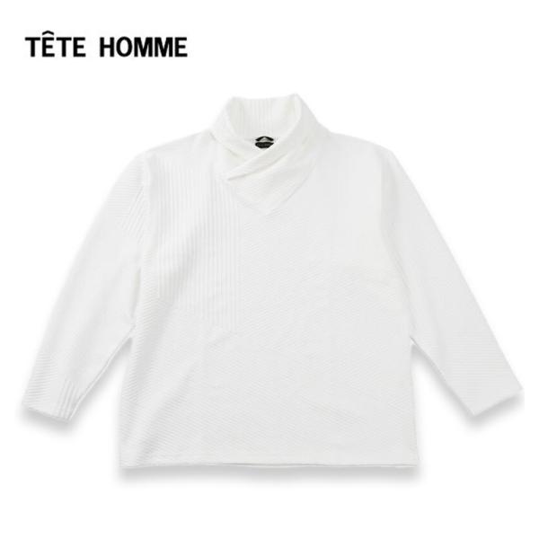 大きいサイズ メンズ TETE HOMME バイアスパネル柄 ボリュームネック 長袖 Tシャツ 3L...