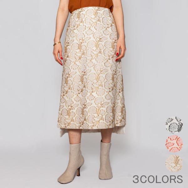 AMBELLアンベル 00033 フラワーモチーフ カットジャガードスカート レディース 正規品なら...