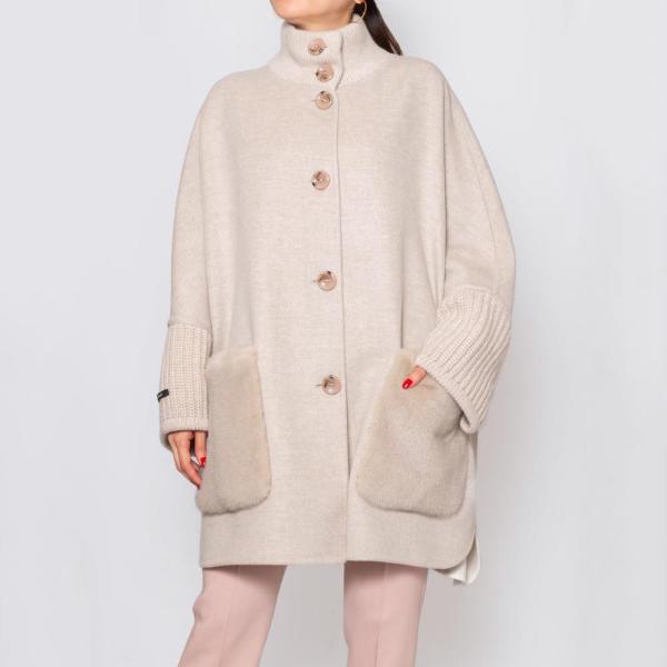 manzoni24マンゾーニ 23M1075/DB1VX ミンク×ニット×ウールカシミア ポンチョ ...