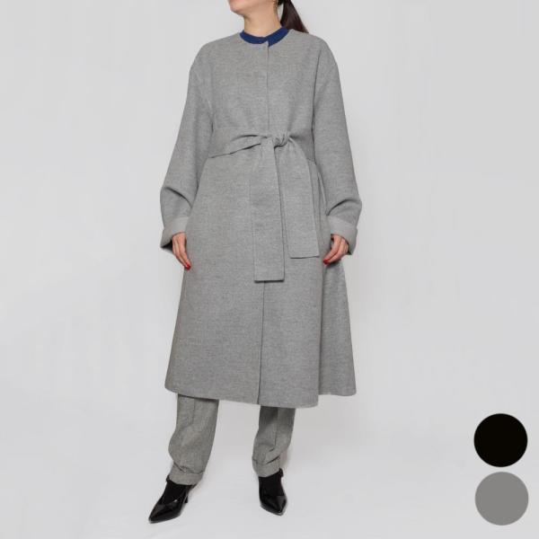 manzoni24マンゾーニ 23M1204/DB1 ウールカシミア ノーカラーコート レディース ...