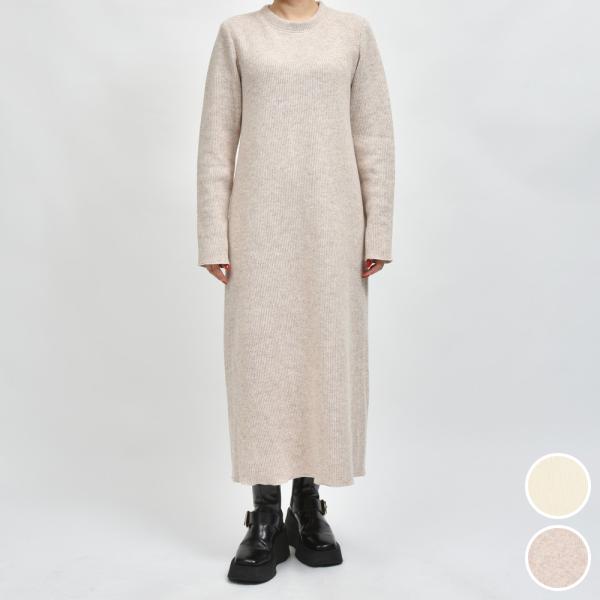 AMBELLアンベル <br>00080 ボンディングウールコットンクルーネックニットワンピース 2...