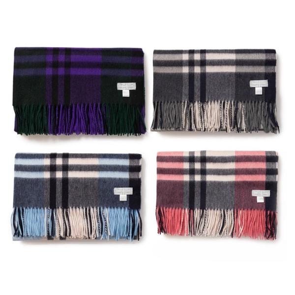 Joshua Ellisジョシュア エリス チェック カシミアストール Primary Black ...