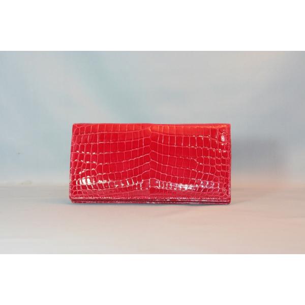 クロコダイル　長財布　センター取り　小銭入れ付き　日本製　レッド