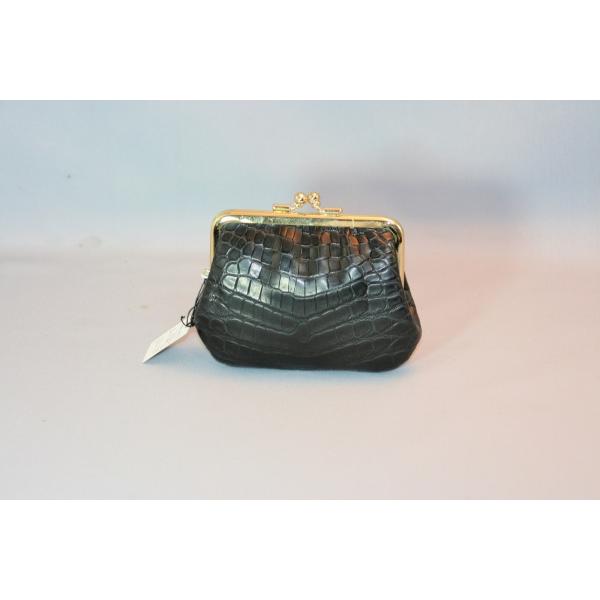 マットクロコダイル　ガマ口小銭入れ　日本製　ブラック