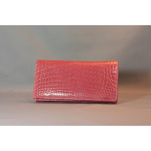 クロコダイル　長財布　センター取り　小銭入れ付き　日本製　ピンク　