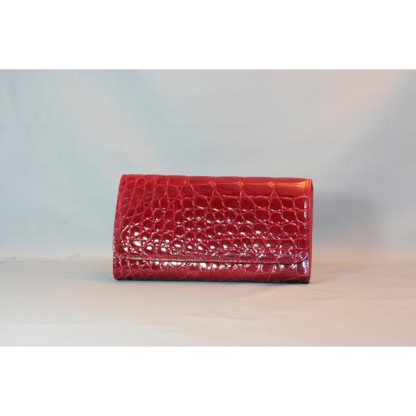 クロコダイル　長束入れ　大容量　カード23枚　レッド　小銭入れ付き　日本製