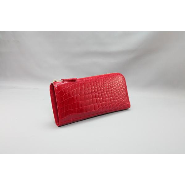 クロコダイル　L字ファスナー長財布　レッド　日本製