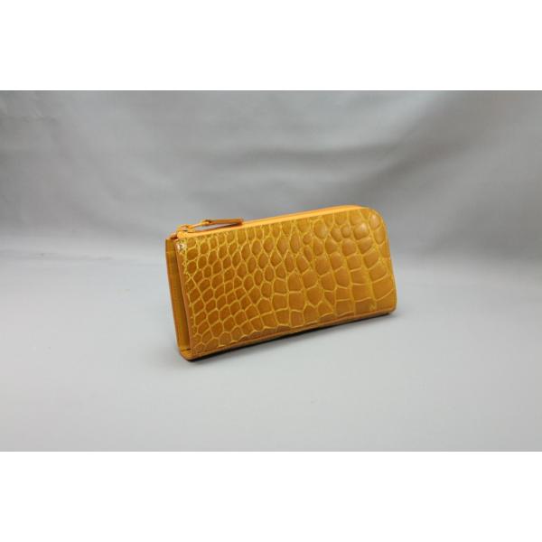 クロコダイル　L字ファスナー長財布　イエロー　日本製