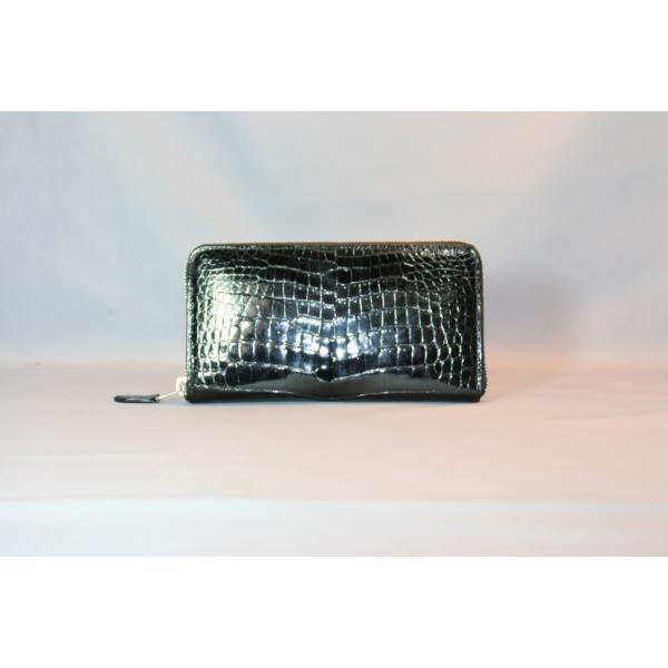 クロコダイル　ラウンドファスナー　センター取り　日本製　ブラック