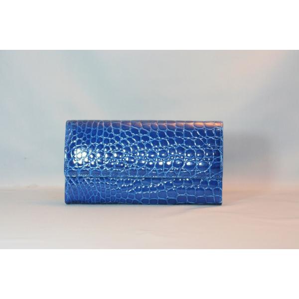 クロコダイル　小銭付き長財布　日本製　ロイヤルブルー