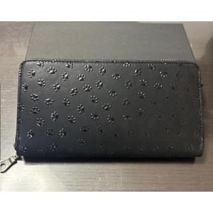 印伝　ラウンドファスナー長財布　肉球　黒