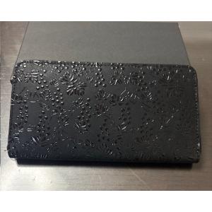 印伝　ラウンドファスナー長財布　ぶどう　黒