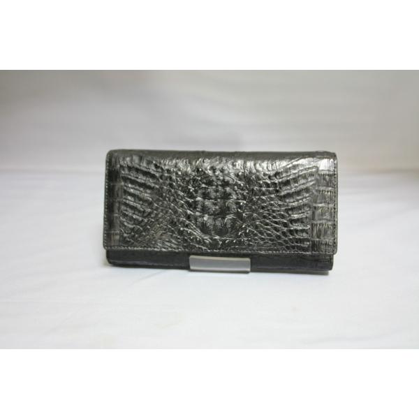 カイマン　頭あり　かぶせ長財布　ブラック