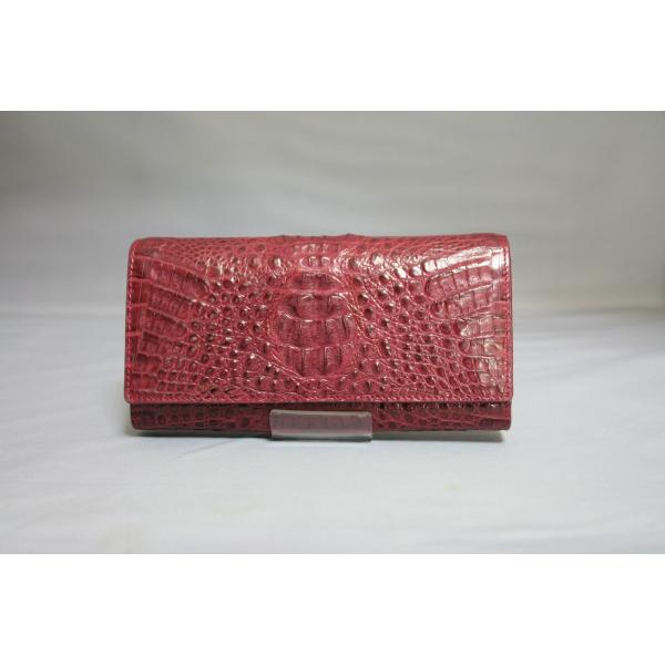 カイマン　頭あり　かぶせ長財布　ワイン