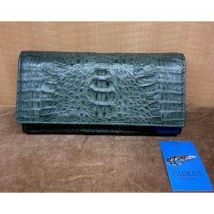 カイマン　頭あり　かぶせ　長財布　グリーン