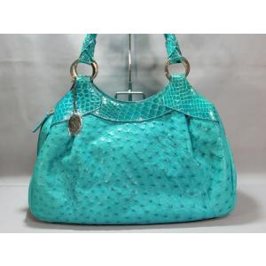 オーストリッチ＆クロコダイル　バッグ　日本製　ターコイズブルー