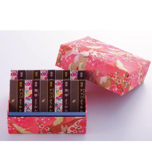 浅草むぎとろ チョコようかん5個 珈琲ようかん5個 文庫箱ピンク