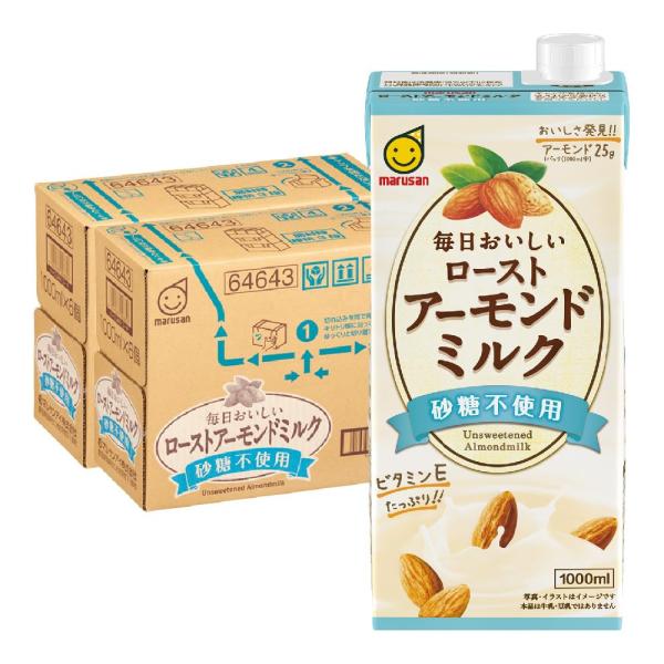 マルサン 毎日おいしい ローストアーモンドミルク 砂糖不使用 1L 紙パック 1000ml 6本×2...
