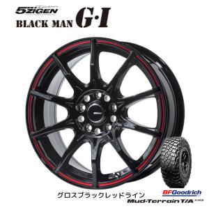 5ZIGEN BLACK MAN GI ブラックマン ジーアイ 7.0J-17 +35/+42 5H114.3 グロスブラックレッドライン & BFGoodrich Mud-Terrain T/A KM3 245/65R17｜bigrun-ichige-store2