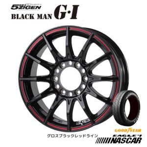 5ZIGEN BLACK MAN ブラックマン GI 200系 ハイエース 6.0J-15 +33 6H139.7 グロスブラックレッドライン & グッドイヤー EAGLE #1 NASCAR 195/80R15 107L｜bigrun-ichige-store