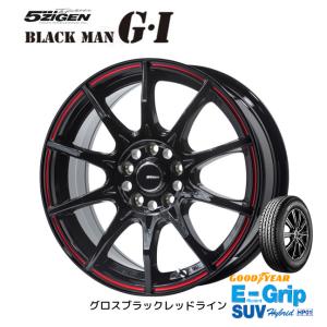 5ZIGEN BLACK MAN GI ブラックマン ジーアイ 7.0J-17 +35/+42 5H114.3 グロスブラックレッドライン & グッドイヤー E-Grip SUV HP01 215/60R17｜bigrun-ichige-store