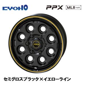 KYOHO PPX MIL:8 ピーピーエックス ミルエイト ハイエース 6.0J-15 +33 6H139.7 セミグロスブラック×イエローライン お得な４本セット 送料無料｜bigrun-ichige-store