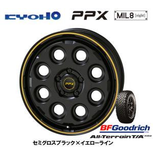 KYOHO PPX MIL:8 ミルエイト 7.0J-16 +38 5H114.3 セミグロスブラック×イエローライン & BFGoodrich All-Terrain T/A KO2 235/70R16｜bigrun-ichige-store