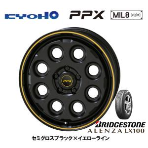 KYOHO PPX MIL:8 ミルエイト 7.0J-17 +38 5H114.3 セミグロスブラック×イエローライン & ブリヂストン アレンザ LX100 235/65R17｜bigrun-ichige-store