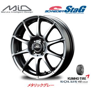 クムホ SOLUS ソルウス 4S HA32 155/65R14 75T オールシーズンタイヤ & マルカサービス シュナイダー StaG 4.5J-14 +43 4H100 メタリックグレー｜bigrun-ichige-store