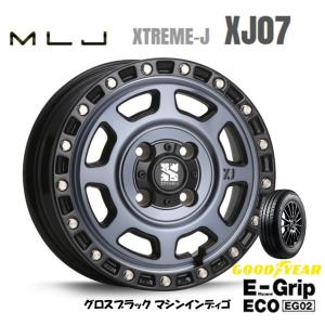 MLJ XTREME-J XJ07 mlj エクストリーム j xj07 軽自動車 4.0J-13 +43 4H100 グロスブラック/マシンインディゴ & グッドイヤー E-Grip ECO EG02 155/80R13｜bigrun-ichige-store