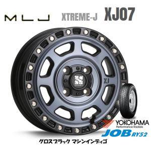 MLJ XTREME-J エクストリーム J XJ07 軽トラック 軽VAN 4.0J-12 +42 4H100 グロスブラック/マシンインディゴ & ヨコハマ JOB RY52 145R12 6PR｜bigrun-ichige-store