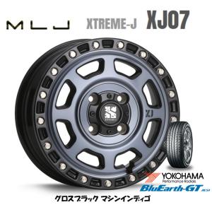 MLJ XTREME-J XJ07 mlj エクストリーム j xj07 軽自動車 4.5J-14 +43 4H100 グロスブラック/マシンインディゴ & ヨコハマ ブルーアース GT AE51 155/65R14｜bigrun-ichige-store