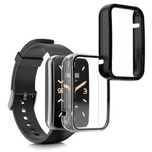 kwmobile 2x 対応: Xiaomi Mi Band 7 Pro ケース - 保護ケース フルボディ ガラス 耐衝撃 超薄型 - 黒色/透明