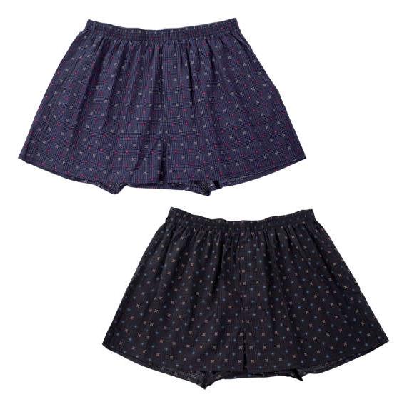 2P小紋柄布帛トランクス 大きいサイズ メンズ Take More  ネイビー系×チャコール系