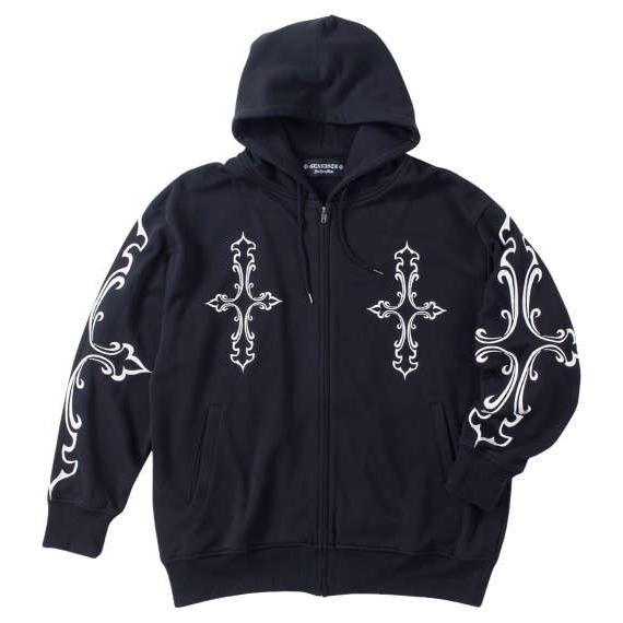 刺繍裏毛フルジップパーカー 大きいサイズ メンズ GLADIATE  ブラック