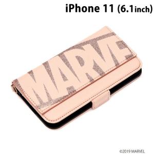 ☆ MARVEL iPhone11 (6.1インチ) ミラー付きダブルフリップカバー ロゴ/ピンク　PG-DFP19B11MVL｜bigstar