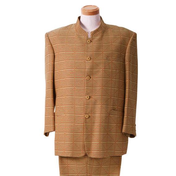 大きいサイズ メンズ マオカラースーツ オレンジ