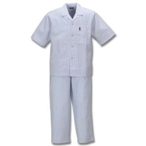 大きいサイズ メンズ marie claire homme DRYサッカーストライプ半袖パジャマ サックス系 2019年春夏新作